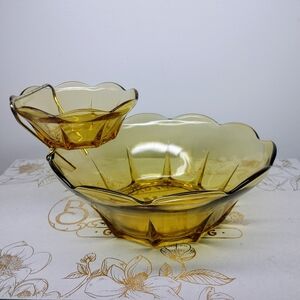 Vintage MCM Amber Glass Anchor Hocking Chip & Dip Bowl Set